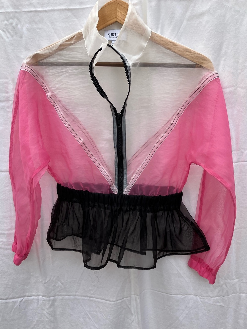 C'est Toi Pink Sheer Half-Zip Peplum Jacket